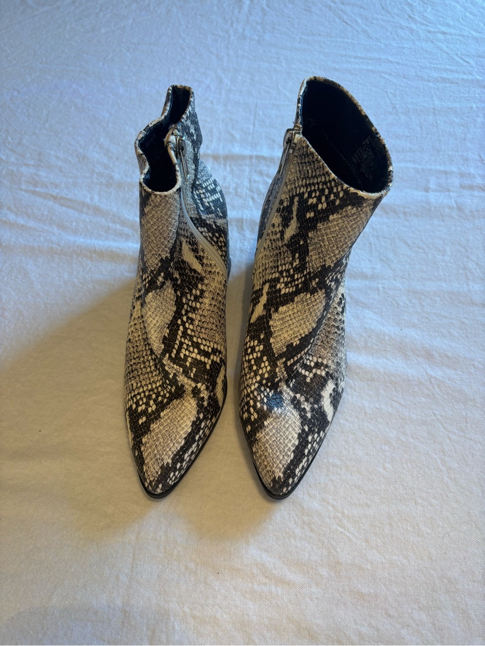 Madden Girl Snake-Print Pointed Ankle Booties - Black & Cream